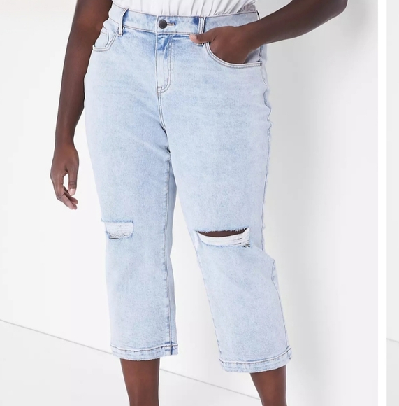 Lane Bryant Denim - Lane Bryant Light Wash Distressed Cropped Jeans